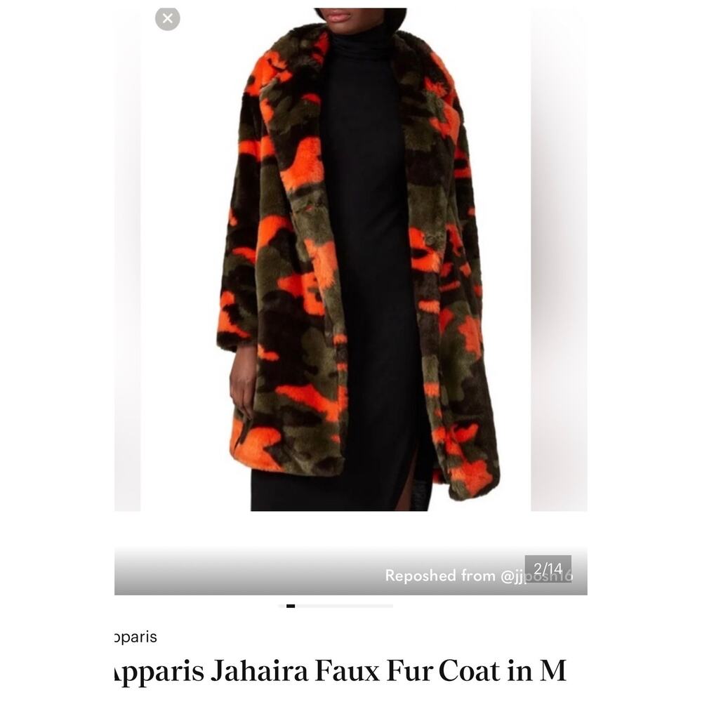 Apparis Faux Fur Jacket. Black, Orange and Green - Picture 2 of 12